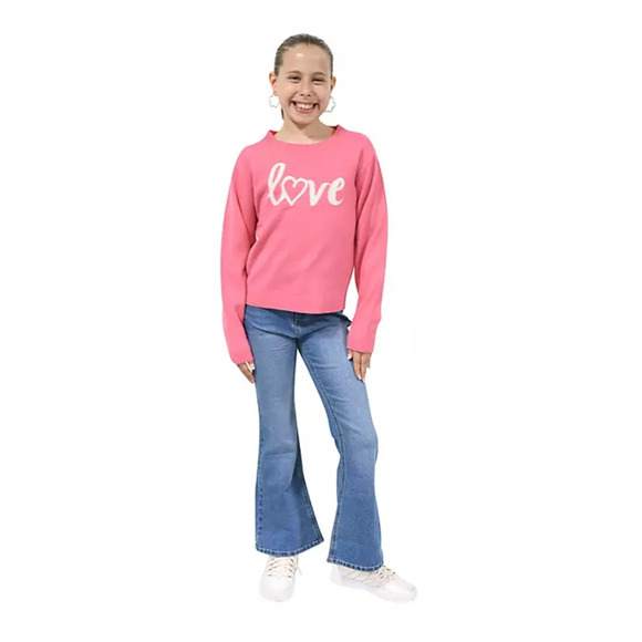 Zunie Girls Valentines Day Sweater Size Medium (7/8) Bright Pink "Love" - Picture 8 of 9
